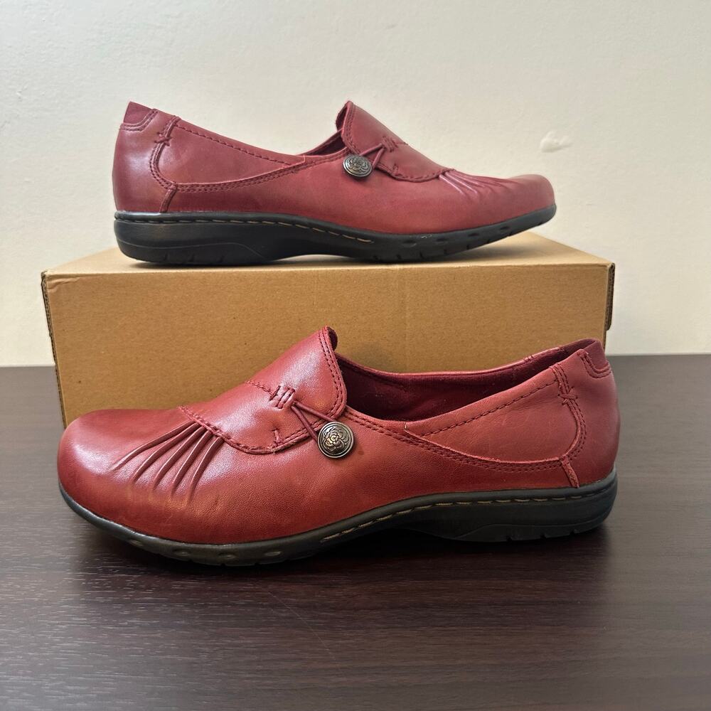 Rockport Cobb Hill Paulette Red Rose Burgundy Leather Slip-On Loafers Size 7.5